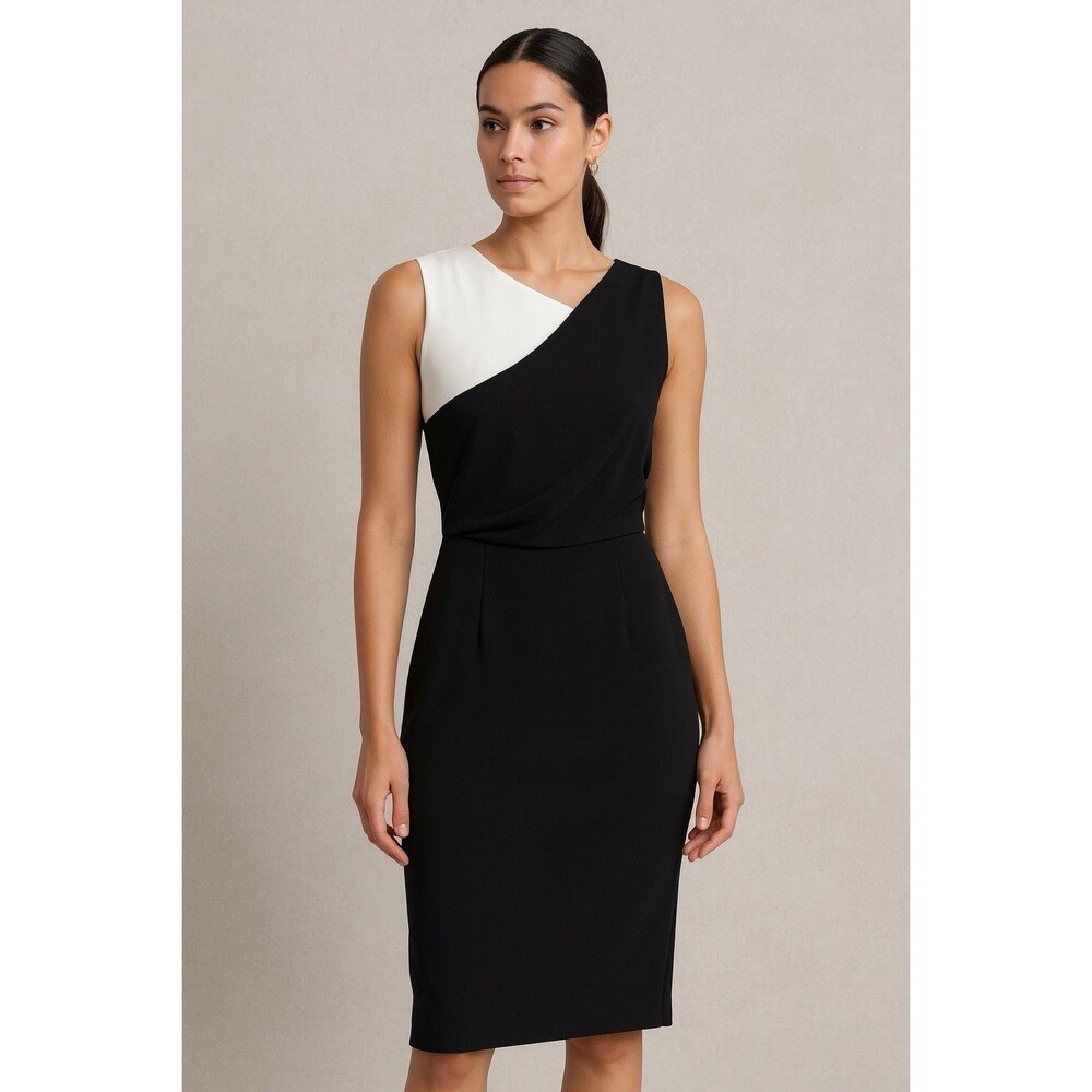Sportmax  Max mara Women's Colorblock Ruched Midi Sheath Dress Black Size 4